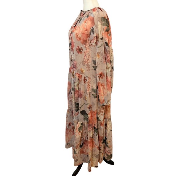 H&M Floral Maxi Dress Oversized XS Tiered Flowy Boho Vacation Women's - Picture 6 of 9